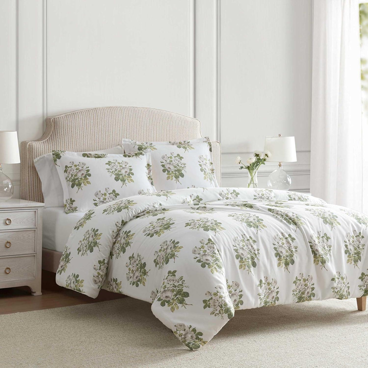 image:imageMartha Stewart Twin Duvet Cover Set 100 Smooth amp Silky Sateen Cotton Bedding 2 Piece Striped Bedding with Matching Pillowcase Verbena Stripe BlueElosie Floral Grey