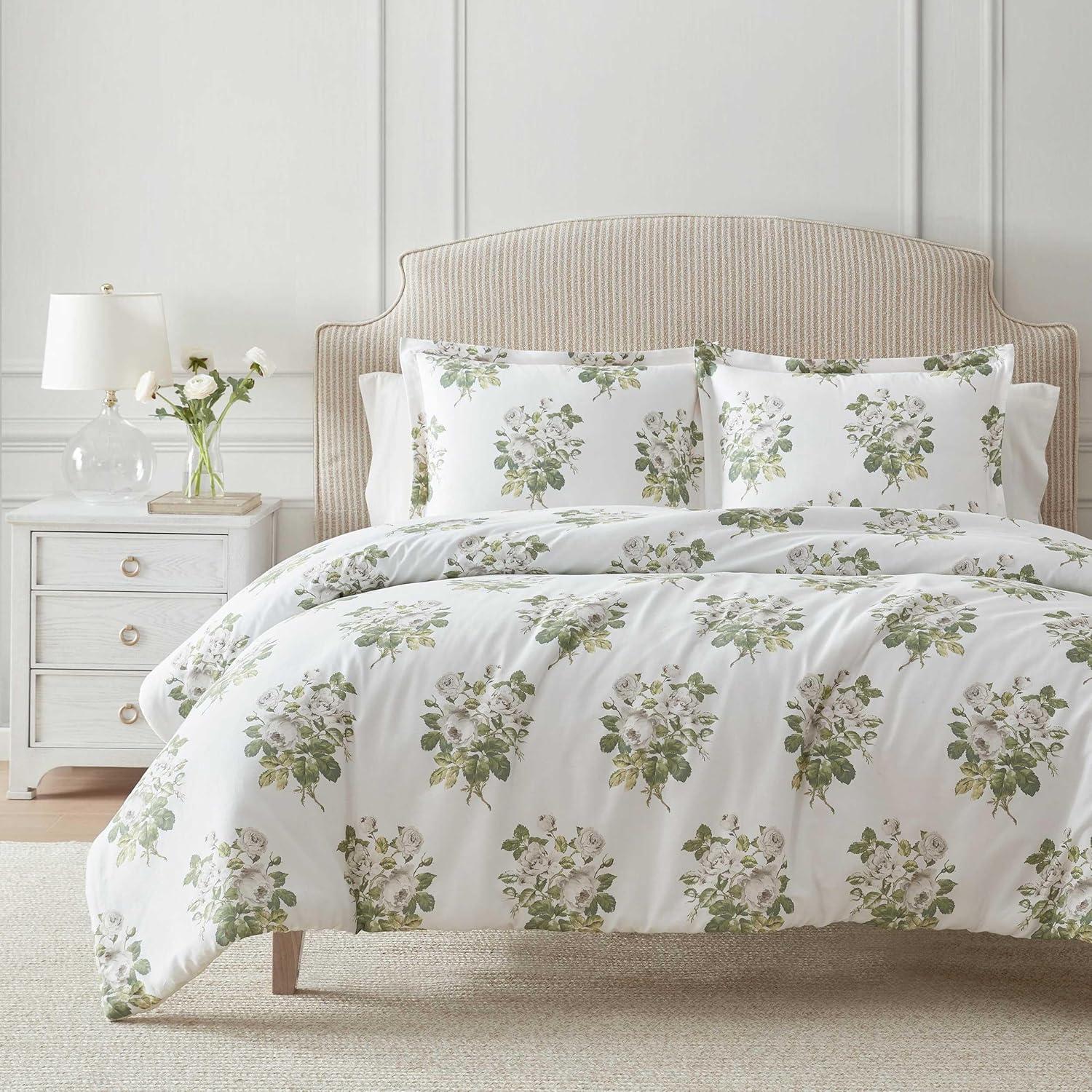 image:imageMartha Stewart Twin Duvet Cover Set 100 Smooth amp Silky Sateen Cotton Bedding 2 Piece Striped Bedding with Matching Pillowcase Verbena Stripe BlueElosie Floral Grey