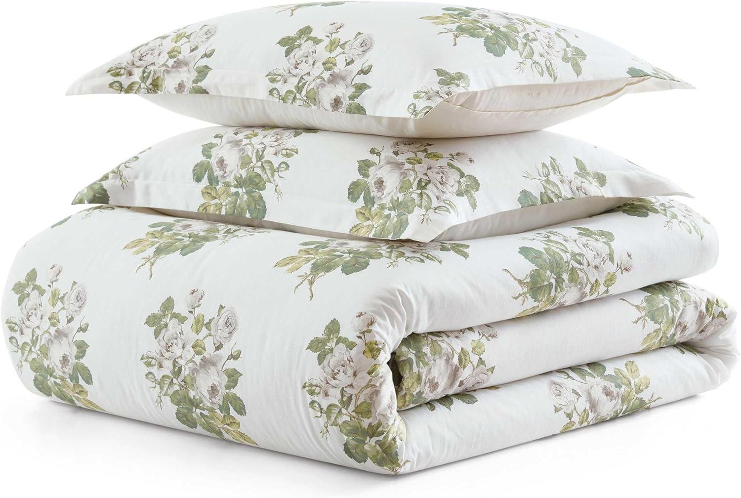 image:imageMartha Stewart Twin Duvet Cover Set 100 Smooth amp Silky Sateen Cotton Bedding 2 Piece Striped Bedding with Matching Pillowcase Verbena Stripe BlueElosie Floral Grey