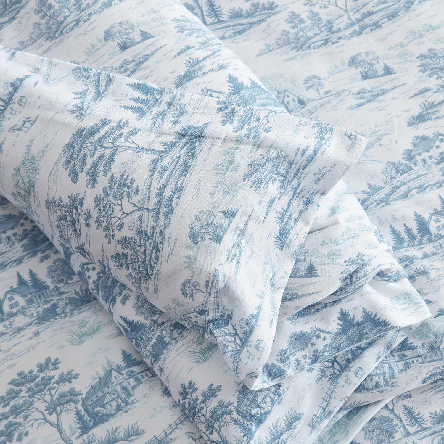 image:imageMartha Stewart Twin Duvet Cover Set 100 Smooth amp Silky Sateen Cotton Bedding 2 Piece Striped Bedding with Matching Pillowcase Verbena Stripe BlueFarmhouse Toile Blue