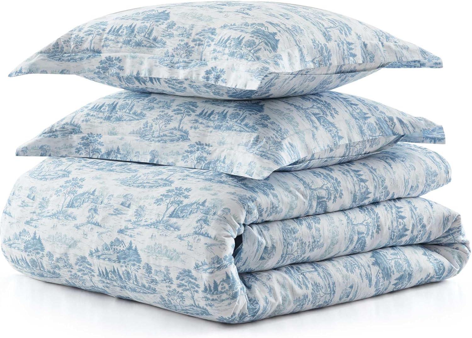 image:imageMartha Stewart Twin Duvet Cover Set 100 Smooth amp Silky Sateen Cotton Bedding 2 Piece Striped Bedding with Matching Pillowcase Verbena Stripe BlueFarmhouse Toile Blue