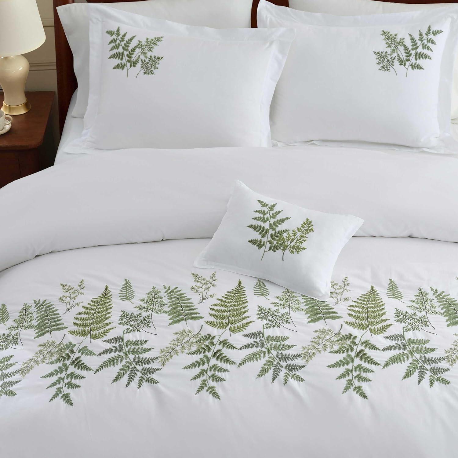 image:imageMartha Stewart Twin Duvet Cover Set 100 Smooth amp Silky Sateen Cotton Bedding 2 Piece Striped Bedding with Matching Pillowcase Verbena Stripe BlueFern Garden Green