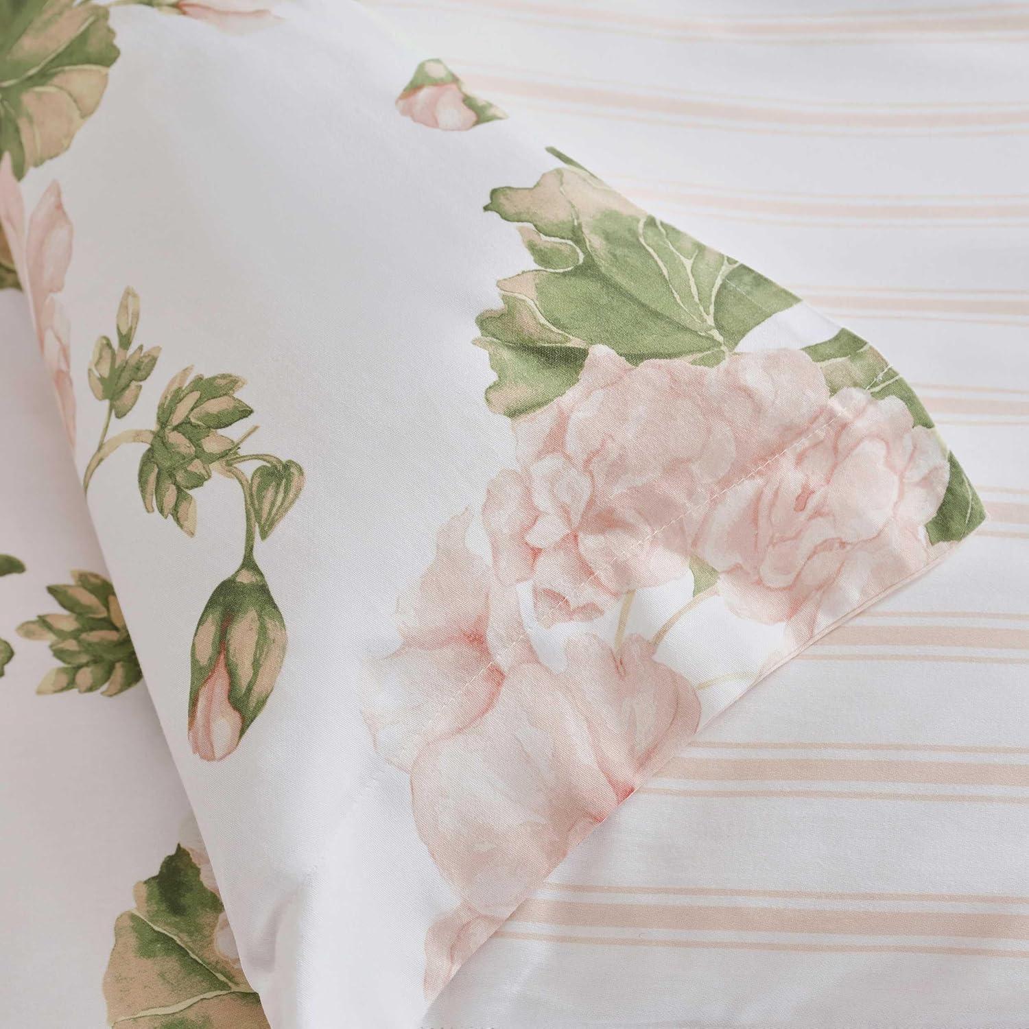 image:imageMartha Stewart Twin Duvet Cover Set 100 Smooth amp Silky Sateen Cotton Bedding 2 Piece Striped Bedding with Matching Pillowcase Verbena Stripe BlueGeranium Bloom Pink