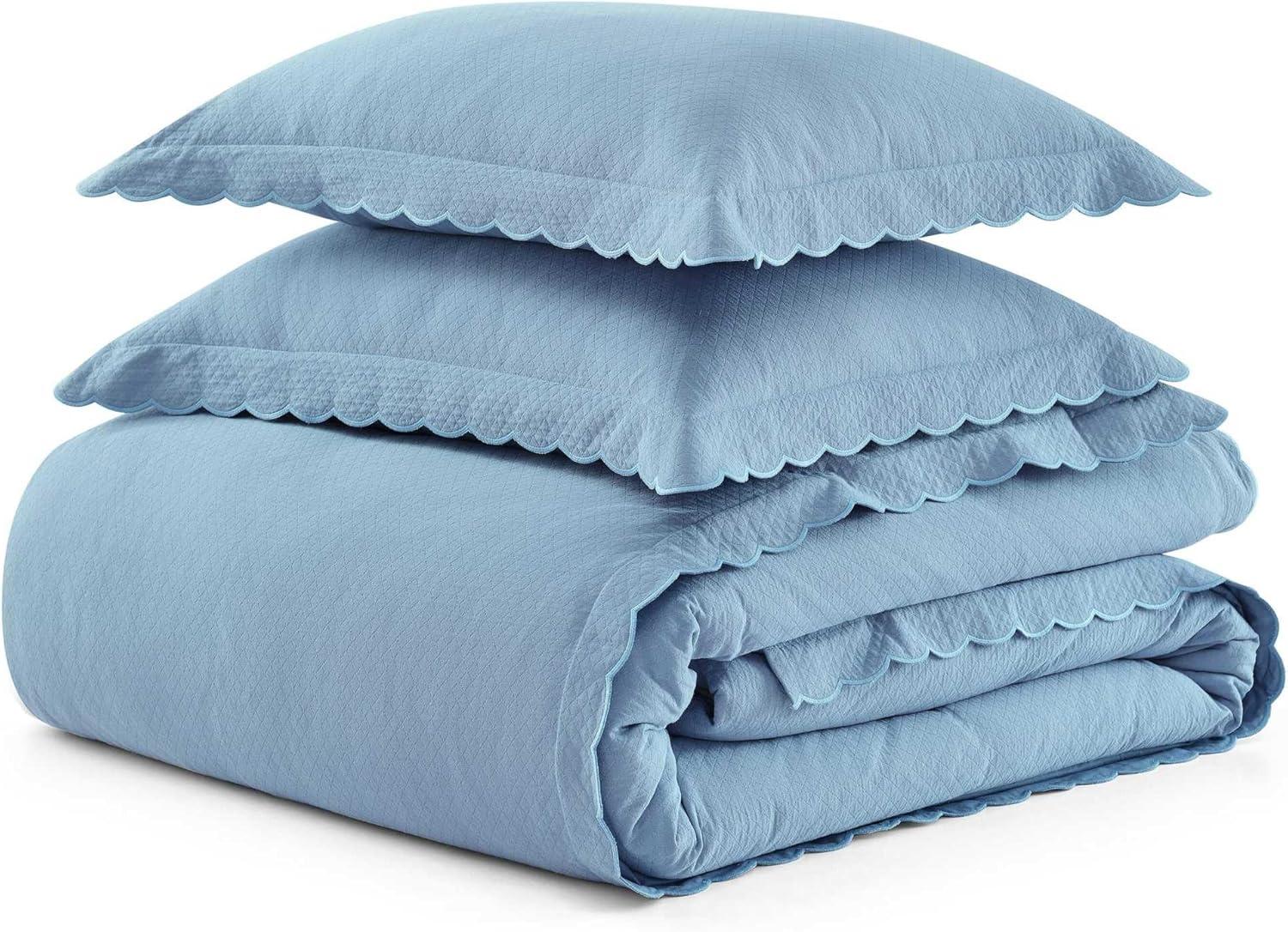 image:imageMartha Stewart Twin Duvet Cover Set 100 Smooth amp Silky Sateen Cotton Bedding 2 Piece Striped Bedding with Matching Pillowcase Verbena Stripe BlueSignature Scallop Blue