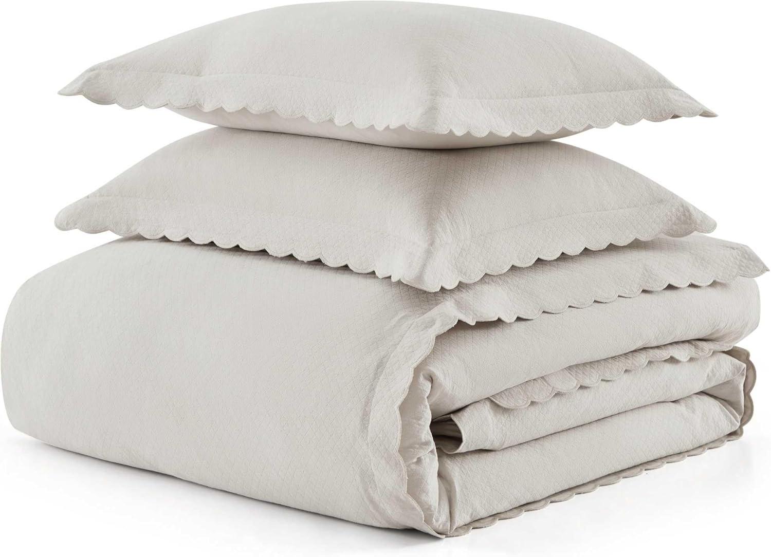 image:imageMartha Stewart Twin Duvet Cover Set 100 Smooth amp Silky Sateen Cotton Bedding 2 Piece Striped Bedding with Matching Pillowcase Verbena Stripe BlueSignature Scallop Grey