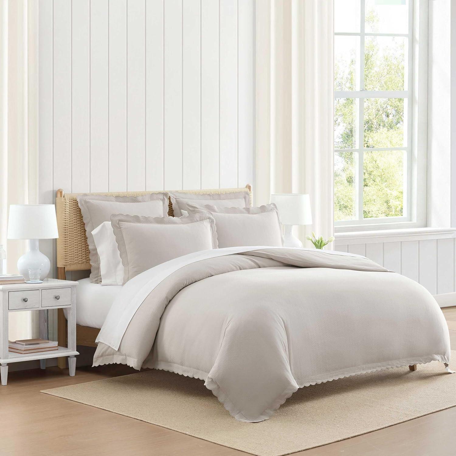 image:imageMartha Stewart Twin Duvet Cover Set 100 Smooth amp Silky Sateen Cotton Bedding 2 Piece Striped Bedding with Matching Pillowcase Verbena Stripe BlueSignature Scallop Grey