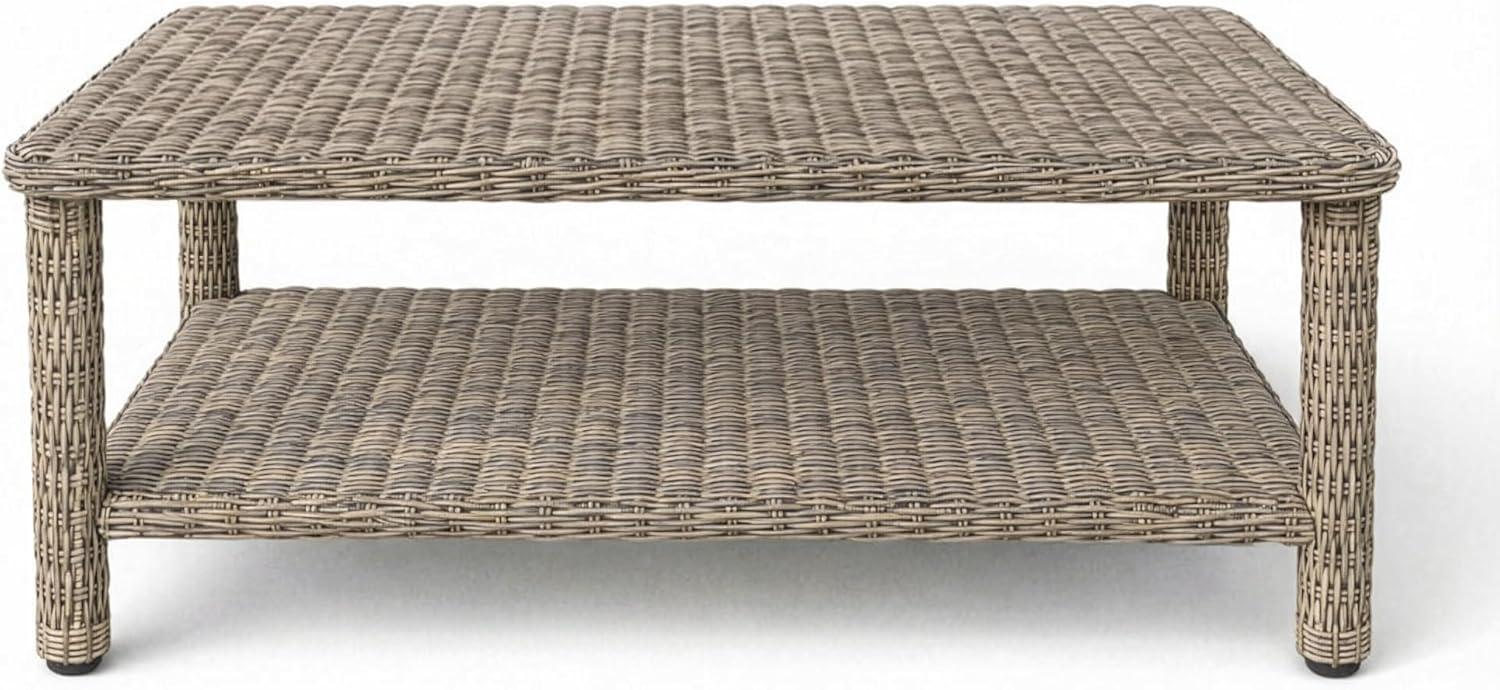 image:imageMartha Stewart Lily Pond Rattan Wicker IndoorOutdoor Patio Coffee Table with Lower Storage Shelf in Weathered Gray