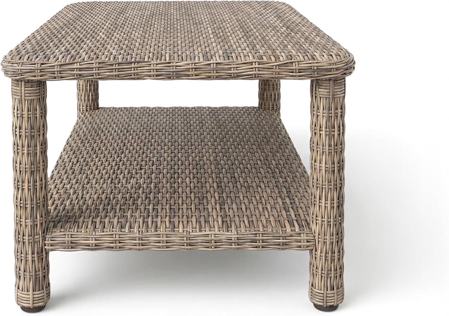 image:imageMartha Stewart Lily Pond Rattan Wicker IndoorOutdoor Patio Coffee Table with Lower Storage Shelf in Weathered Gray