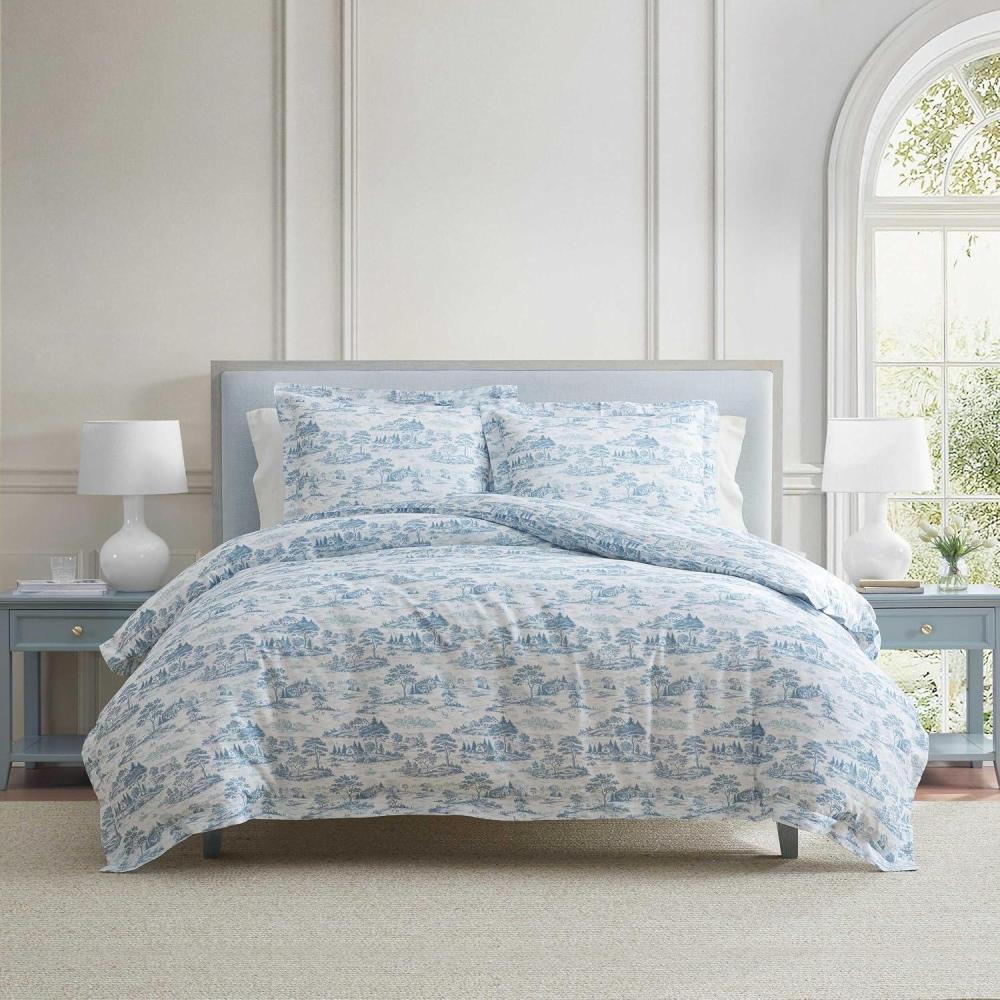 image:imageMartha Stewart Twin Duvet Cover Set 100 Smooth amp Silky Sateen Cotton Bedding 2 Piece Striped Bedding with Matching Pillowcase Verbena Stripe BlueFarmhouse Toile Blue