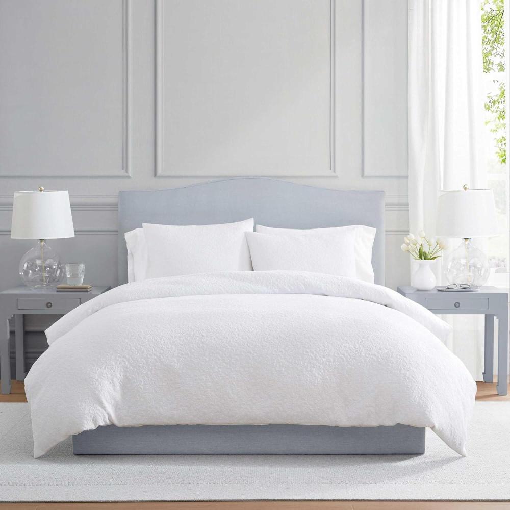 image:imageMartha Stewart Twin Duvet Cover Set 100 Smooth amp Silky Sateen Cotton Bedding 2 Piece Striped Bedding with Matching Pillowcase Verbena Stripe BlueGarden Trellis White