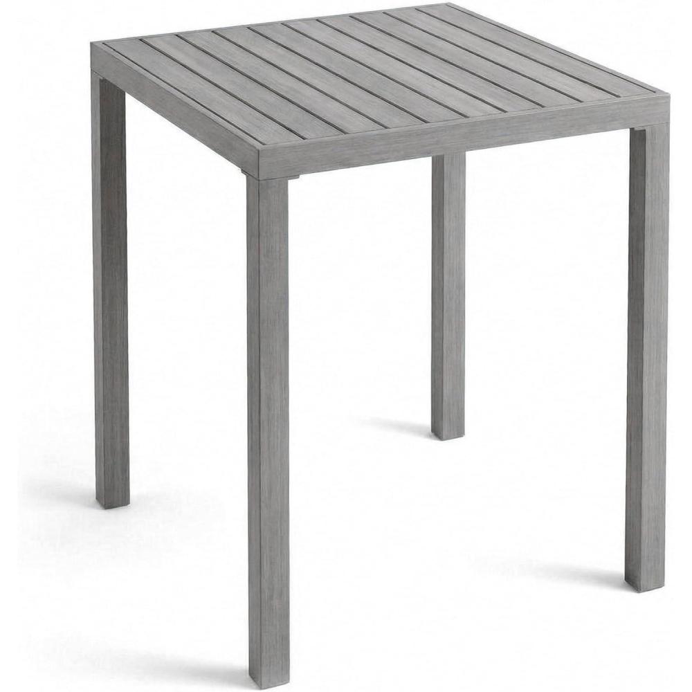 image:imageMartha Stewart Bedford 355 Square Bar Height Patio Table with Trestle Base IndoorOutdoor Aluminum Dining Table with Seating for 4 Brushed Gray Woodgrain FinishGrey