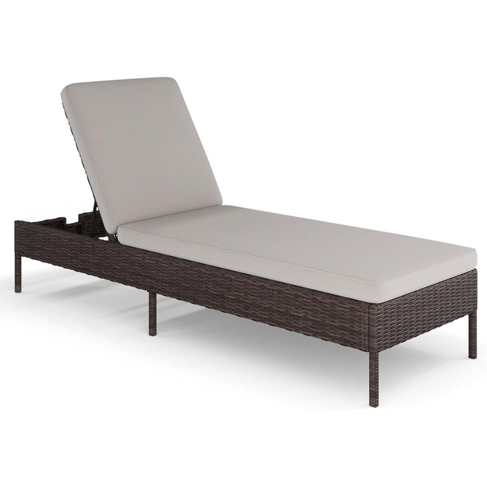 image:imageMartha Stewart Bedford IndoorOutdoor Patio Chaise Lounge Chair with Adjustable Back and Rattan Wicker Finish in Gray with Gray AllWeather CushionsBrown