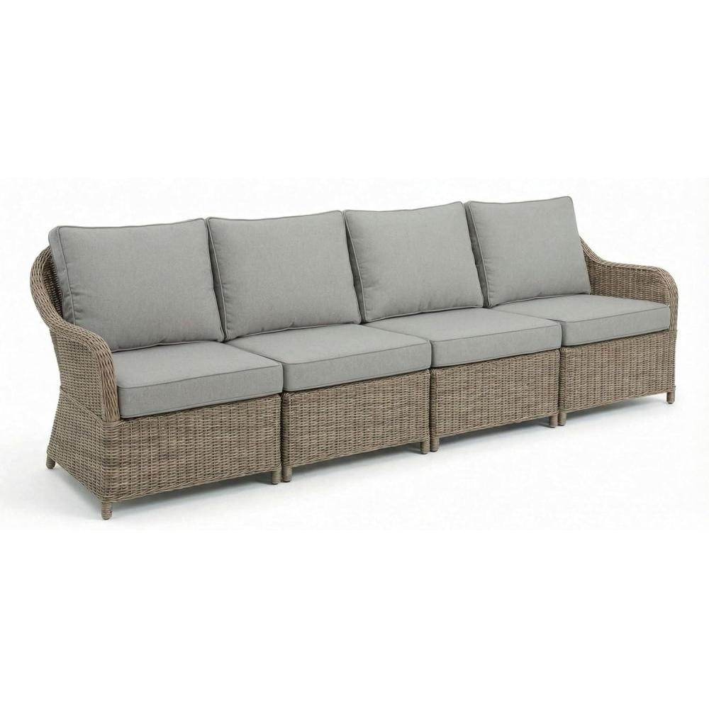 image:imageMartha Stewart Lily Pond IndoorOutdoor 4Seat Patio Sofa in Weathered Gray Rattan Wicker AllWeather Gray Back and Seat Cushions 300 Lb Static Weight Per Seat