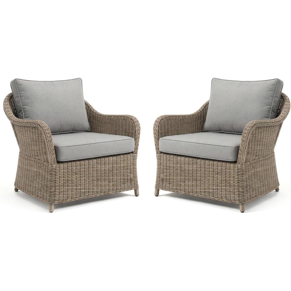 image:imageMartha Stewart Lily Pond Set of 2 IndoorOutdoor Weathered Gray Rattan Wicker Patio Club Chairs with AllWeather Gray Back and Seat Cushions 300 Lb Static WeightSet of 2
