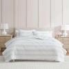 Martha Stewart – Queen Size Quilt Set, Soft & Smooth Sateen Bedding with a Light and Breathable Feel, 3 Piece Bed Set with Matching Pillowcases (Fern Embroidery Grey)(Flower Block Blue)