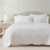 Martha Stewart – Queen Size Quilt Set, Soft & Smooth Sateen Bedding with a Light and Breathable Feel, 3 Piece Bed Set with Matching Pillowcases (Fern Embroidery Grey)(Vintage Scallop White)