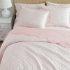 Martha Stewart – Queen Size Quilt Set, Soft & Smooth Sateen Bedding with a Light and Breathable Feel, 3 Piece Bed Set with Matching Pillowcases (Fern Embroidery Grey)(Olivia Gingham Pink)