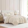 Martha Stewart – Queen Size Quilt Set, Soft & Smooth Sateen Bedding with a Light and Breathable Feel, 3 Piece Bed Set with Matching Pillowcases (Fern Embroidery Grey)(Layered Branches Beige)