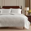 Martha Stewart – Queen Size Quilt Set, Soft & Smooth Sateen Bedding with a Light and Breathable Feel, 3 Piece Bed Set with Matching Pillowcases (Fern Embroidery Grey)(Fern Embroidery Grey)
