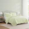 Martha Stewart – Queen Size Quilt Set, Soft & Smooth Sateen Bedding with a Light and Breathable Feel, 3 Piece Bed Set with Matching Pillowcases (Fern Embroidery Grey)(Vintage Scallop Green)