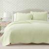 Martha Stewart – Queen Size Quilt Set, Soft & Smooth Sateen Bedding with a Light and Breathable Feel, 3 Piece Bed Set with Matching Pillowcases (Fern Embroidery Grey)(Vintage Scallop Green)
