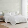 Martha Stewart – Queen Size Quilt Set, Soft & Smooth Sateen Bedding with a Light and Breathable Feel, 3 Piece Bed Set with Matching Pillowcases (Fern Embroidery Grey)(Vintage Scallop White)