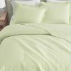 Martha Stewart – Queen Size Quilt Set, Soft & Smooth Sateen Bedding with a Light and Breathable Feel, 3 Piece Bed Set with Matching Pillowcases (Fern Embroidery Grey)(Vintage Scallop Green)