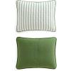 Martha Stewart – Queen Size Quilt Set, Soft & Smooth Sateen Bedding with a Light and Breathable Feel, 3 Piece Bed Set with Matching Pillowcases (Fern Embroidery Grey)(Ticking Stripe Green)