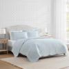 Martha Stewart – Queen Size Quilt Set, Soft & Smooth Sateen Bedding with a Light and Breathable Feel, 3 Piece Bed Set with Matching Pillowcases (Fern Embroidery Grey)(Vintage Scallop Blue)