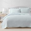 Martha Stewart – Queen Size Quilt Set, Soft & Smooth Sateen Bedding with a Light and Breathable Feel, 3 Piece Bed Set with Matching Pillowcases (Fern Embroidery Grey)(Vintage Scallop Blue)