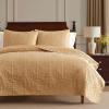 Martha Stewart – Queen Size Quilt Set, Soft & Smooth Sateen Bedding with a Light and Breathable Feel, 3 Piece Bed Set with Matching Pillowcases (Fern Embroidery Grey)(Fern Embroidery Beige)