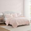 Martha Stewart – Queen Size Quilt Set, Soft & Smooth Sateen Bedding with a Light and Breathable Feel, 3 Piece Bed Set with Matching Pillowcases (Fern Embroidery Grey)(Vintage Scallop Pink)