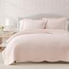 Martha Stewart – Queen Size Quilt Set, Soft & Smooth Sateen Bedding with a Light and Breathable Feel, 3 Piece Bed Set with Matching Pillowcases (Fern Embroidery Grey)(Vintage Scallop Pink)