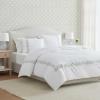 Martha Stewart – Twin Duvet Cover Set, 100% Smooth & Silky Sateen Cotton Bedding, 2 Piece Striped Bedding with Matching Pillowcase (Verbena Stripe Blue)(Garden Path Embroidery Green)