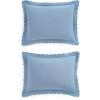 Martha Stewart – Twin Duvet Cover Set, 100% Smooth & Silky Sateen Cotton Bedding, 2 Piece Striped Bedding with Matching Pillowcase (Verbena Stripe Blue)(Signature Scallop Blue)
