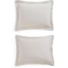 Martha Stewart – Twin Duvet Cover Set, 100% Smooth & Silky Sateen Cotton Bedding, 2 Piece Striped Bedding with Matching Pillowcase (Verbena Stripe Blue)(Signature Scallop Grey)
