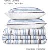 Martha Stewart – Twin Duvet Cover Set, 100% Smooth & Silky Sateen Cotton Bedding, 2 Piece Striped Bedding with Matching Pillowcase (Verbena Stripe Blue)(Soft Blue/Navy)