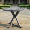 Martha Stewart Bedford 36″ Round Indoor-Outdoor Aluminum Patio Dining Table with Trestle Base, Accommodates up to 4 Adults, Brushed Brown Woodgrain Finish(Grey)