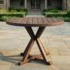 Martha Stewart Bedford 36″ Round Indoor-Outdoor Aluminum Patio Dining Table with Trestle Base, Accommodates up to 4 Adults, Brushed Brown Woodgrain Finish(Brown)