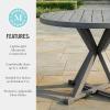 Martha Stewart Bedford 36″ Round Indoor-Outdoor Aluminum Patio Dining Table with Trestle Base, Accommodates up to 4 Adults, Brushed Brown Woodgrain Finish(Grey)