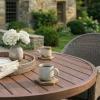 Martha Stewart Bedford 36″ Round Indoor-Outdoor Aluminum Patio Dining Table with Trestle Base, Accommodates up to 4 Adults, Brushed Brown Woodgrain Finish(Brown)