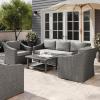 Martha Stewart Bedford 4-Piece Indoor-Outdoor Conversation Set with Sofa, 2 Accent Chairs, and Coffee Table in Gray Rattan Wicker with Gray All-Weather Cushions(Gray Cushions/Gray Frame)