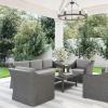 Martha Stewart Bedford 4-Piece Indoor-Outdoor Conversation Set with Sofa, 2 Accent Chairs, and Coffee Table in Gray Rattan Wicker with Gray All-Weather Cushions(Gray Cushions/Gray Frame)