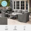 Martha Stewart Bedford 4-Piece Indoor-Outdoor Conversation Set with Sofa, 2 Accent Chairs, and Coffee Table in Gray Rattan Wicker with Gray All-Weather Cushions(Gray Cushions/Gray Frame)