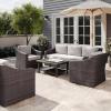 Martha Stewart Bedford 4-Piece Indoor-Outdoor Conversation Set with Sofa, 2 Accent Chairs, and Coffee Table in Gray Rattan Wicker with Gray All-Weather Cushions(Tan Cushions/Brown Frame)