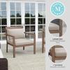 Martha Stewart Bedford Indoor-Outdoor Aluminum Patio Accent Chairs with Brushed Woodgrain Finish in Gray and Gray All-Weather Cushions, Set of 2(Brown)