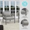 Martha Stewart Bedford Indoor-Outdoor Aluminum Patio Accent Chairs with Brushed Woodgrain Finish in Gray and Gray All-Weather Cushions, Set of 2(Grey)
