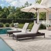 Martha Stewart Bedford Indoor-Outdoor Patio Chaise Lounge Chair with Adjustable Back and Rattan Wicker Finish in Gray with Gray All-Weather Cushions(Brown)