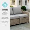 Martha Stewart Lily Pond Indoor-Outdoor 3-Seat Patio Sofa in Weathered Gray Rattan Wicker, All-Weather Gray Back and Seat Cushions, 300 Lb. Static Weight Per Seat