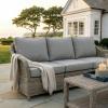 Martha Stewart Lily Pond Indoor-Outdoor 3-Seat Patio Sofa in Weathered Gray Rattan Wicker, All-Weather Gray Back and Seat Cushions, 300 Lb. Static Weight Per Seat